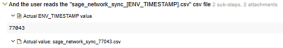 Log output showing ENV_TIMESTAMP resolved and applied to the CSV file name